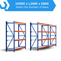 H2000 x L2000 x D600mm Range Heavy Duty Warehouse Garage Storage Steel Shelving Unit - Tool Market