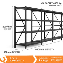 H2000 x L2400 x D600mm Range Heavy Duty Warehouse Garage Storage Steel Shelving Unit - Tool Market