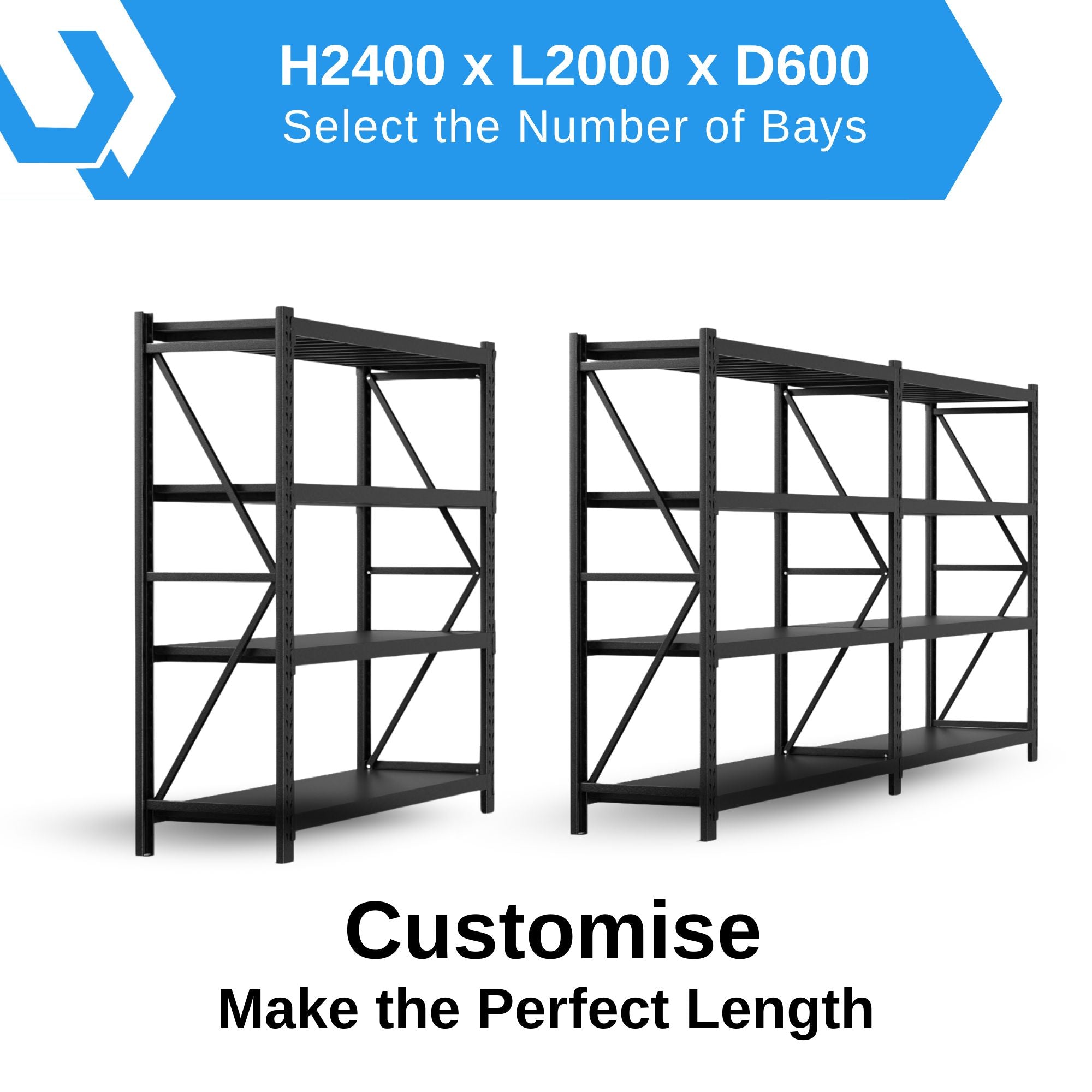 H2400 x L2000 x D600mm Range Heavy Duty Warehouse Garage Storage Steel Shelving Unit - Tool Market