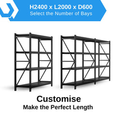 H2400 x L2000 x D600mm Range Heavy Duty Warehouse Garage Storage Steel Shelving Unit - Tool Market