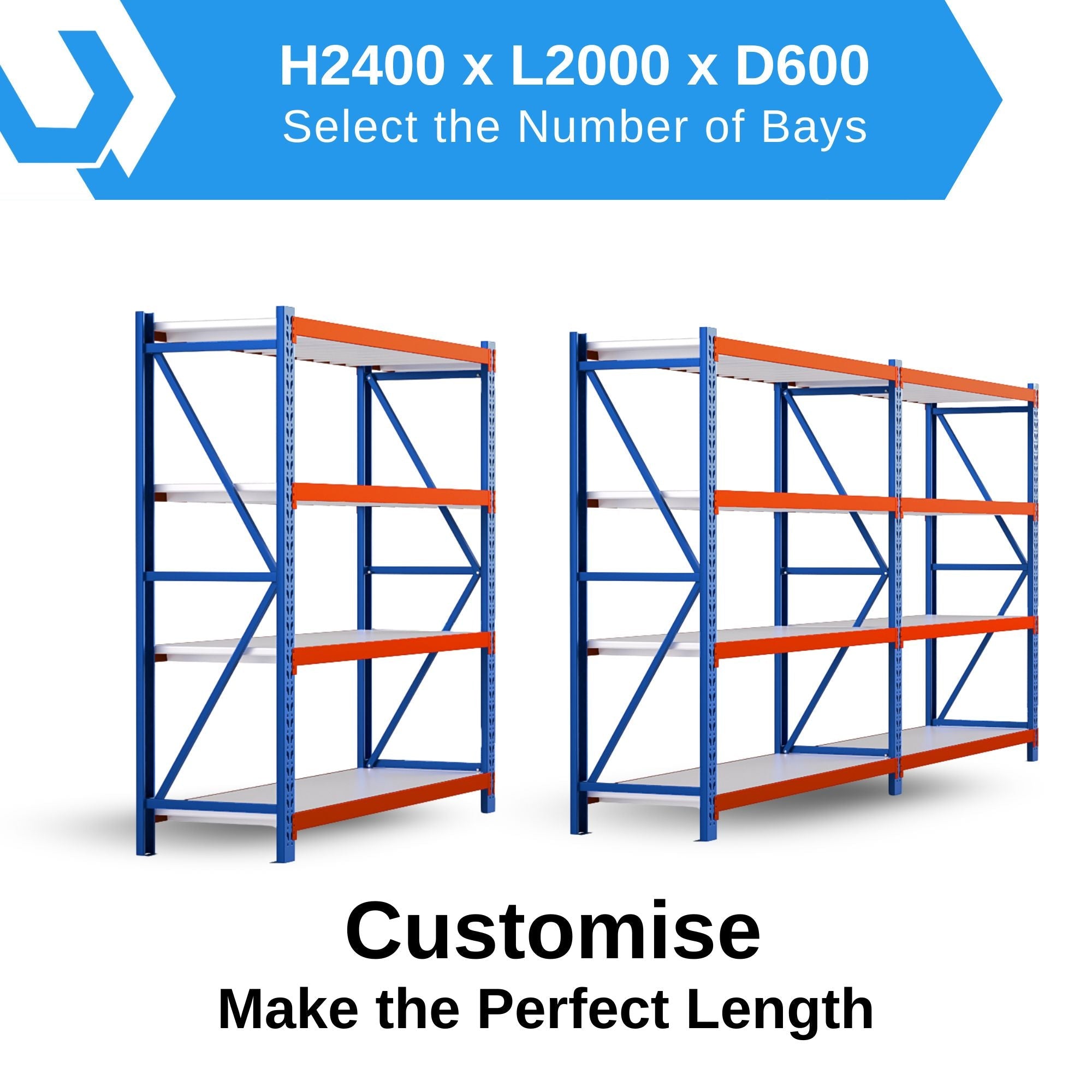 H2400 x L2000 x D600mm Range Heavy Duty Warehouse Garage Storage Steel Shelving Unit - Tool Market