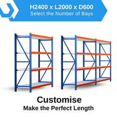 H2400 x L2000 x D600mm Range Heavy Duty Warehouse Garage Storage Steel Shelving Unit - Tool Market
