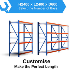 H2400 x L2400 x D600mm Range Heavy Duty Warehouse Garage Storage Steel Shelving Unit - Tool Market