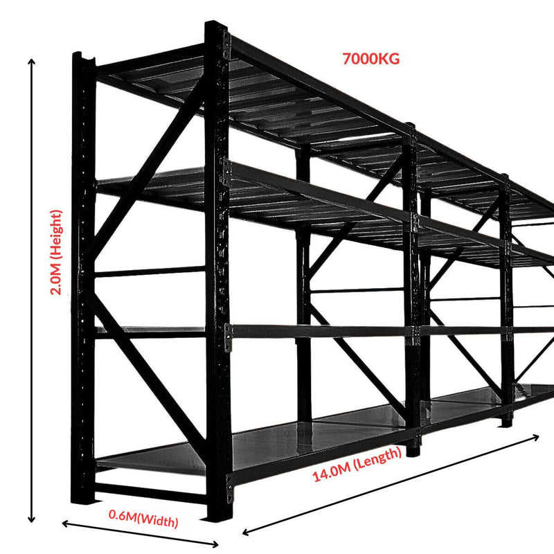 heavy-duty-warehouse-garage-storage-h2000-x-l14000-x-d600mm-steel-7-base-matte-black-shelving-unit-7000kg