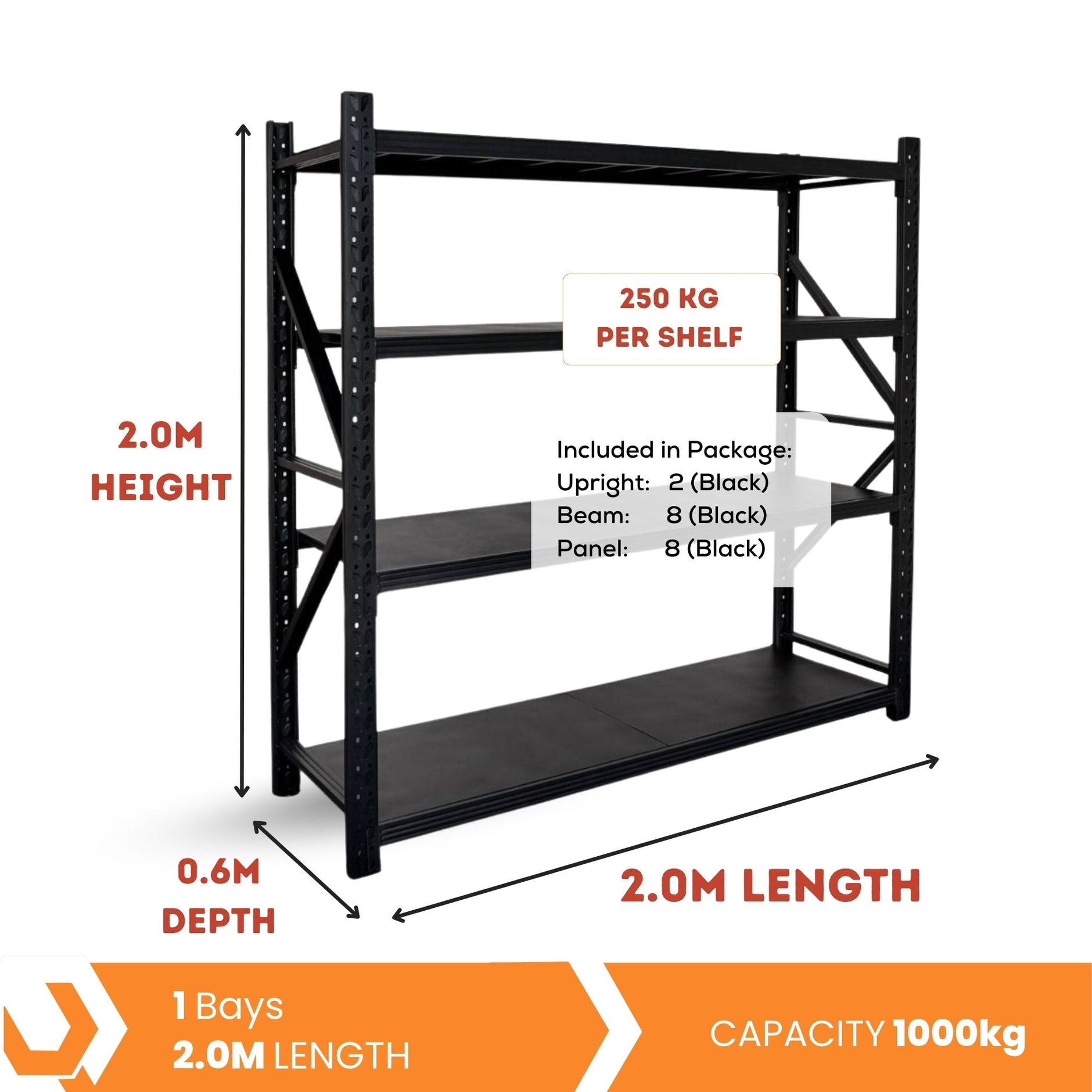 Heavy Duty Warehouse Garage Storage H1800 x L9000 x D500mm Steel Shelv ...