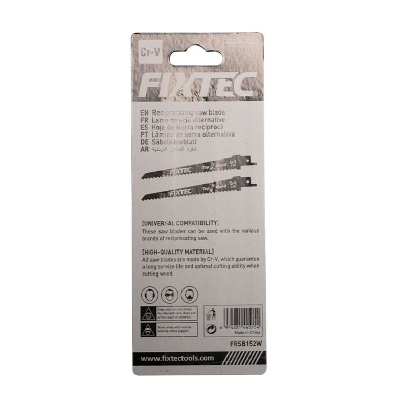 Fixtec 2 Piece Cr-V Reciprocating Saw Blade 6 TPI For Wood FRSB152W - Tool Market