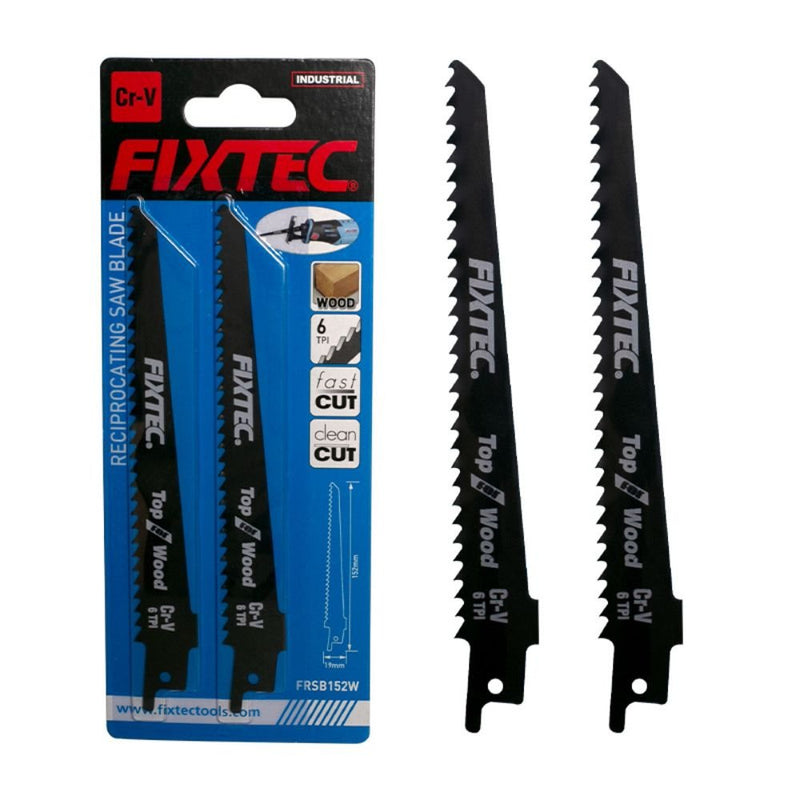Fixtec 2 Piece Cr-V Reciprocating Saw Blade 6 TPI For Wood FRSB152W - Tool Market
