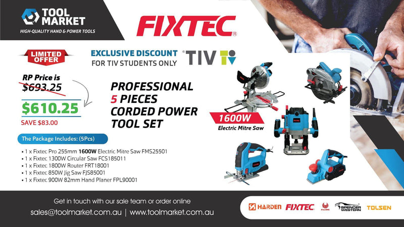 Fixtec 5 Pieces Corded Power Tools with 1600W Mitre Saw - Tool Market