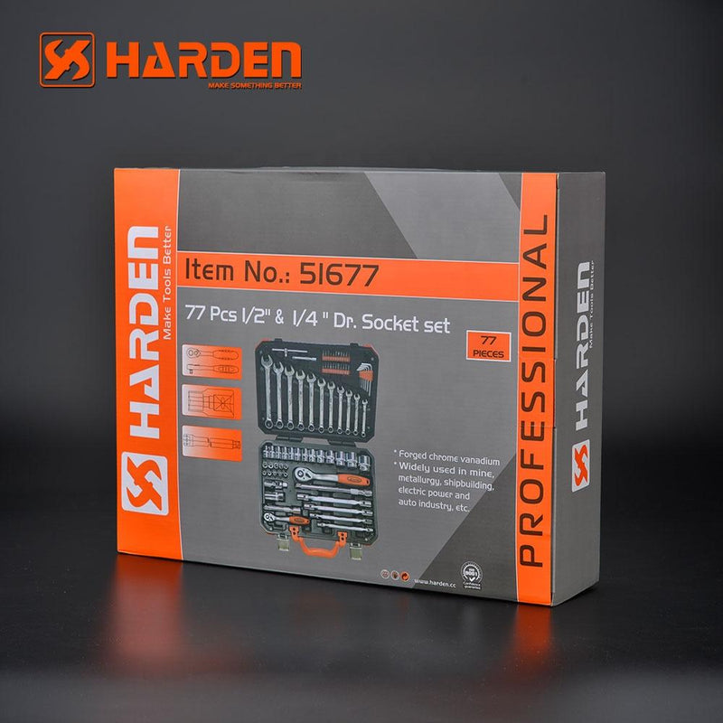 Harden 77 Piece Professional 1/2inch & 1/4inch Dr Socket Set - Tool Market