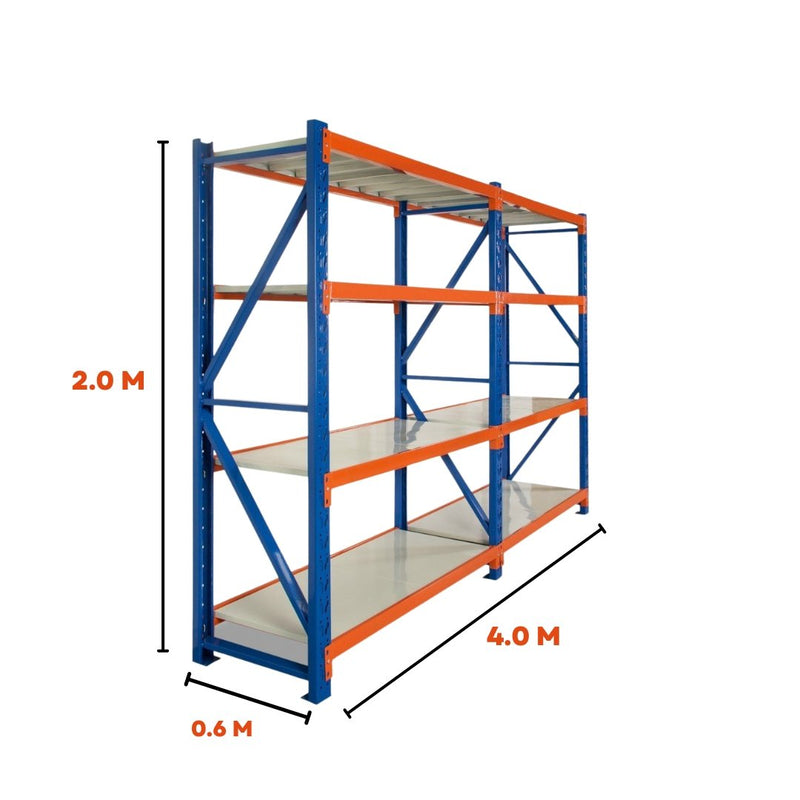 Heavy Duty Warehouse Garage Storage H2000 x L4000 x D600 mm 2 Base Steel Shelving Unit - 2000kg - Tool Market