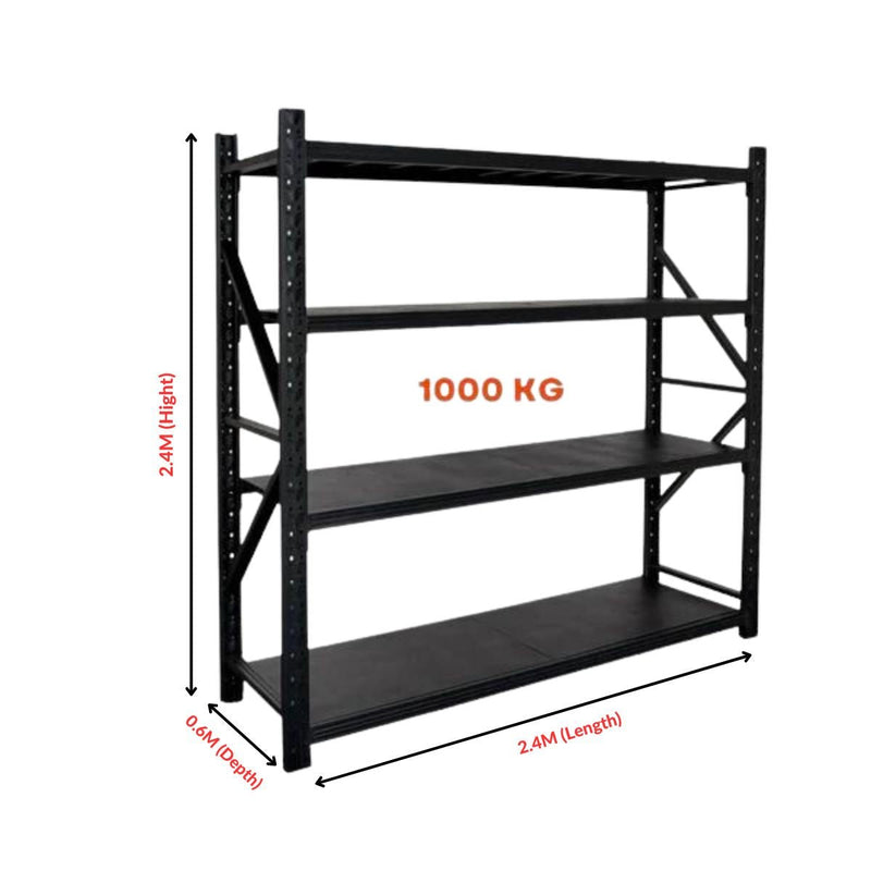 Heavy Duty Warehouse Garage Storage H2400 x L2400 x D600mm Matte Black Steel Shelving Unit - 1000kg - Tool Market