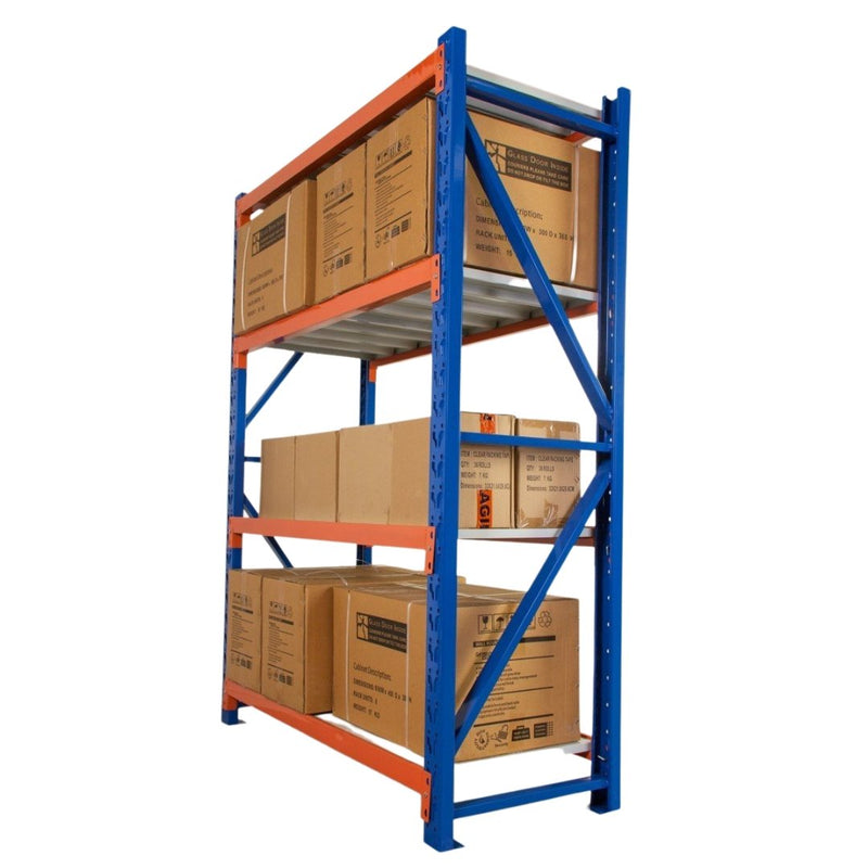 Heavy Duty Warehouse Garage Storage H2400 x L4000 x D600mm 2 Base Steel Shelving Unit - 2000kg - Tool Market