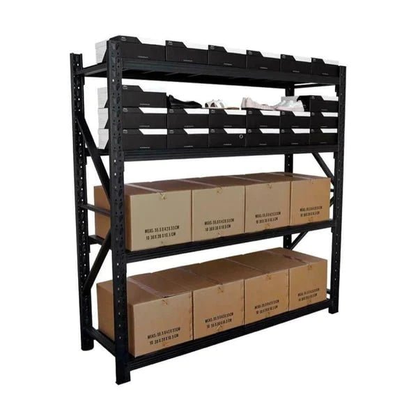 Heavy Duty Warehouse Garage Storage H2400 x L4000 x D600mm Mattle Black 2 Base Steel Shelving Unit - 2000kg - Tool Market