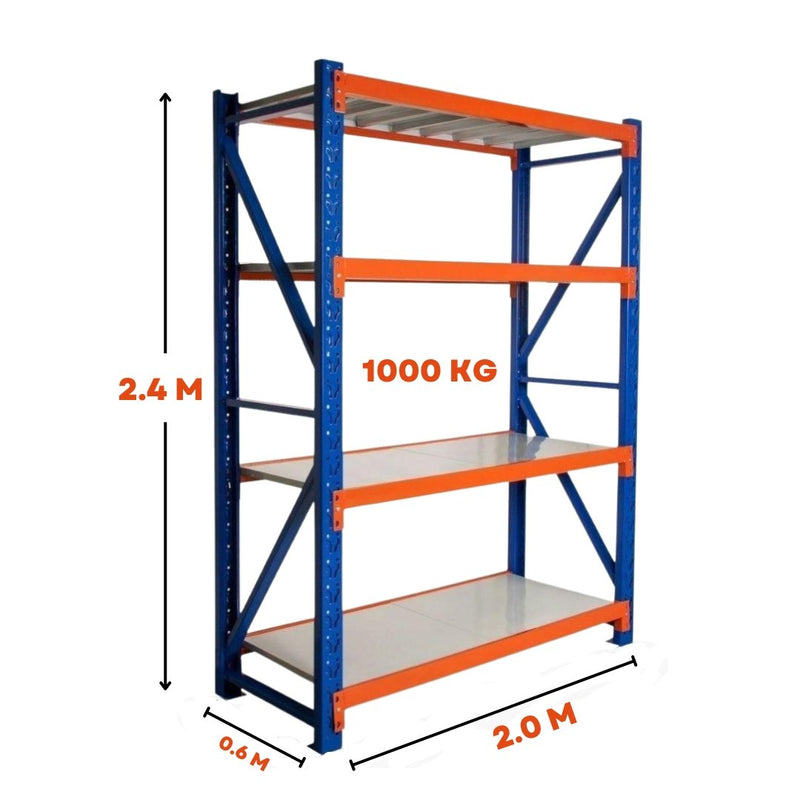 Heavy Duty Warehouse Garage Storage H2400 x L6000 x D600mm 3 Base Steel Shelving Unit - 3000kg - Tool Market
