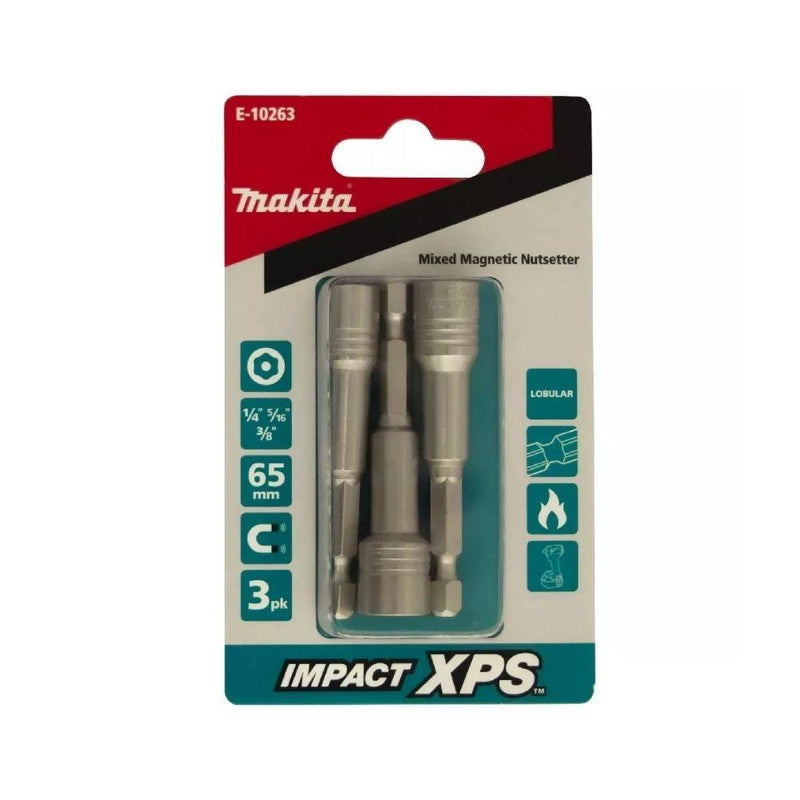 Makita 3 Piece 65mm Impact XPS Mixed Magnetic Nutsetter Set E-10263 - Tool Market