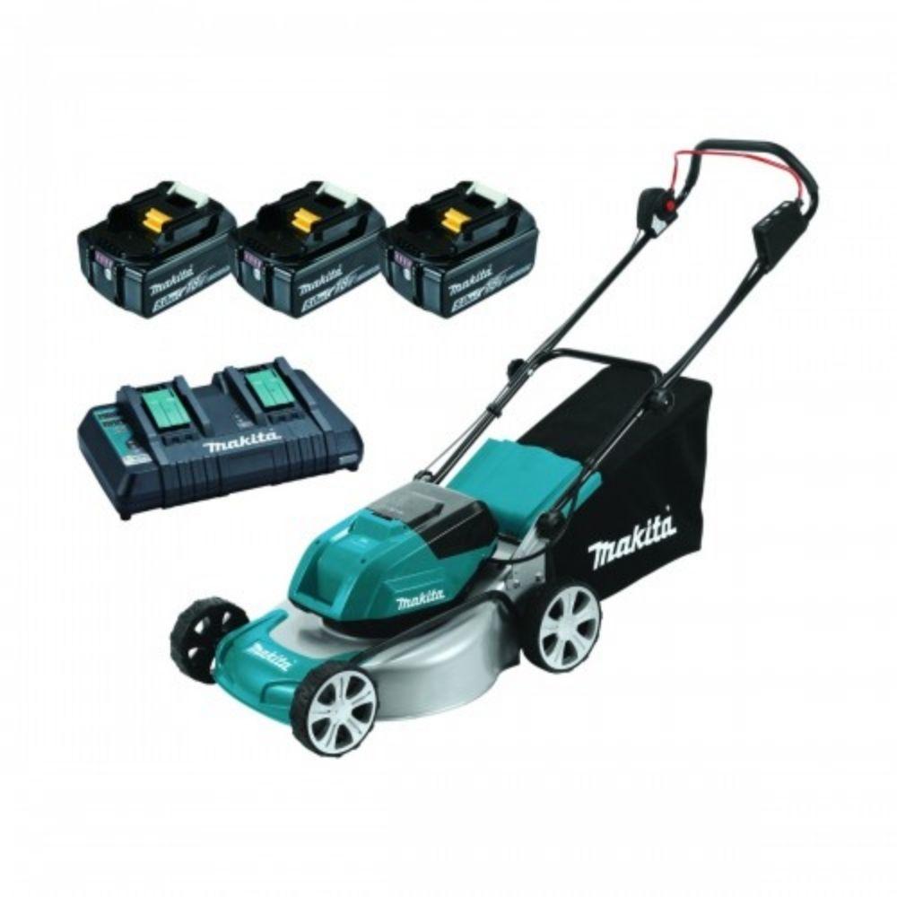 Makita DLM464PT3 36V (18V x 2) 5.0Ah Li-ion Cordless Brushless 460mm (18") Lawn Mower Combo Kit - Tool Market