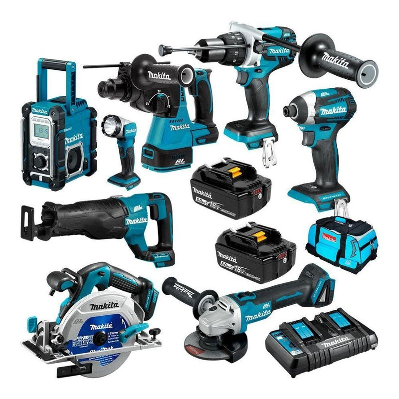 Makita DLX8016PT 18V 5.0Ah Li-Ion Cordless 8 Piece Combo Kit Including Brushless - Tool Market