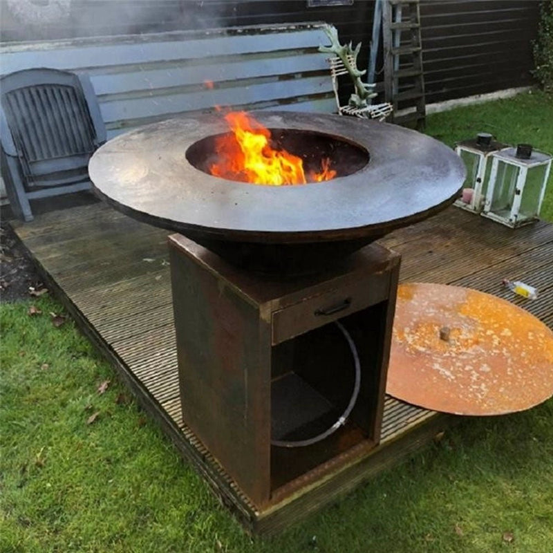 Outdoor Round BBQ Grill Corten Steel - Rustic - Tool Market