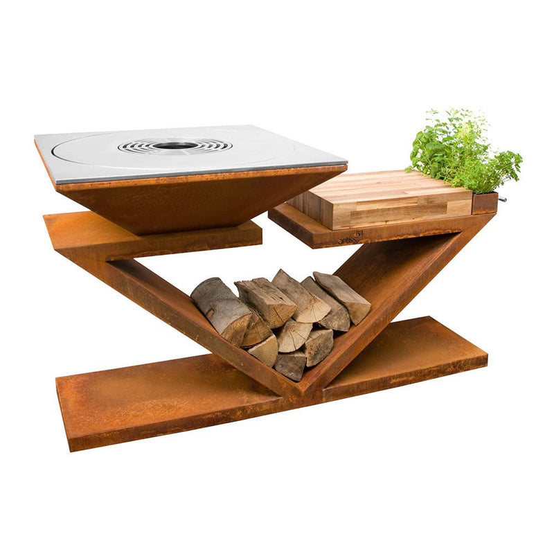 Rustic Blaze Corten Steel Charcoal Barbecue with Chopping Board - Tool Market