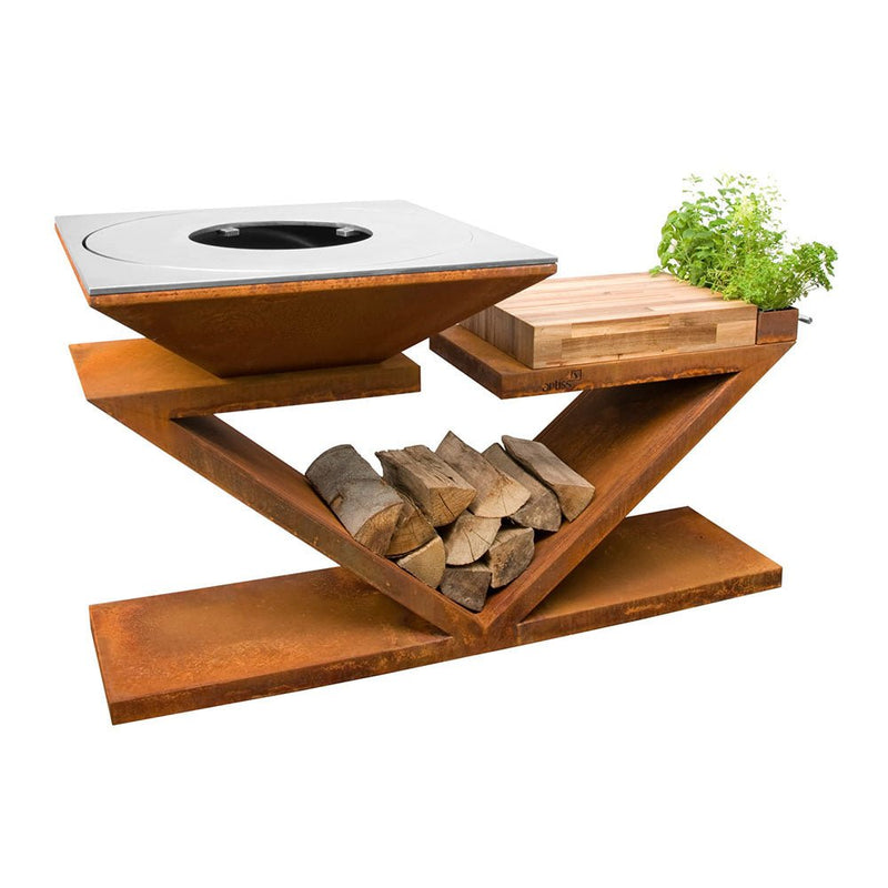 Rustic Blaze Corten Steel Charcoal Barbecue with Chopping Board - Tool Market