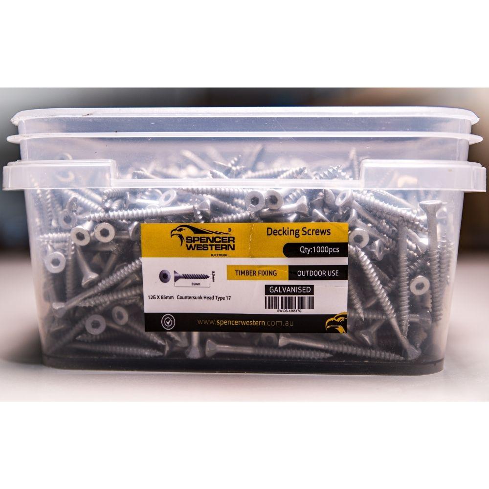 Spencer Western 12gx65mm Galvanised Decking Screw 1000Pcs & 2 Drive Bit - Tool Market