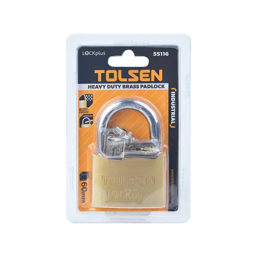 Tolsen 60mm Industrial Heavy Duty Brass Padlock 55116 - Tool Market