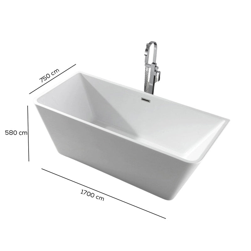 Troya Freestanding Acrylic Minimalist Bathtub 1700mm - Tool Market